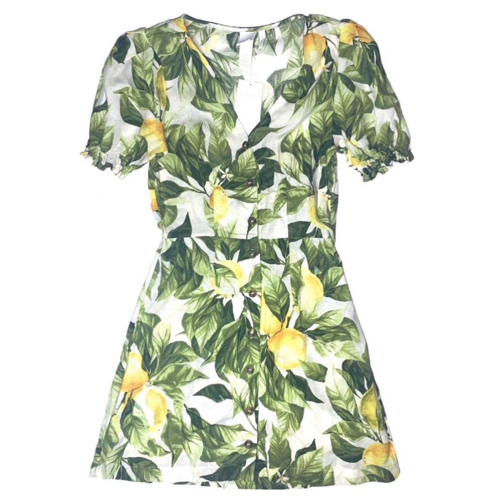 H&M linen lemon a-line dress